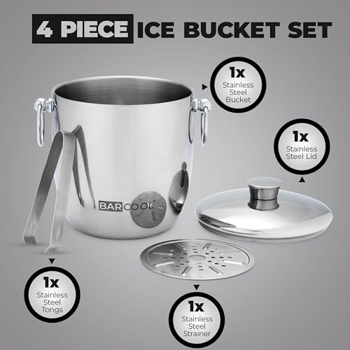 Barcool 3L Double-Walled Stainless Steel Ice Bucket with Lid & Tongs - Vacuum Insulated, Perfect for Champagne, Cocktails, Parties, Indoor & Outdoor Bar Use - Image 4