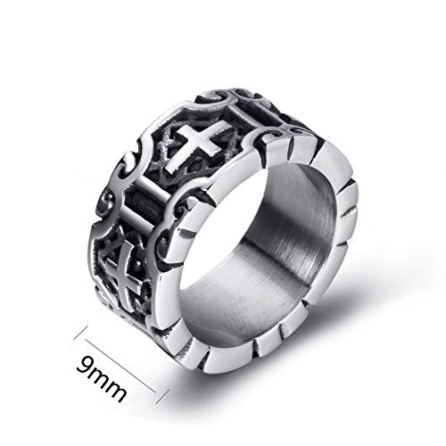 Elfasio 9Mm Retro Vintage Stainless Steel Cross Rings For Mens Band Biker Ring Size 13 #TOP1