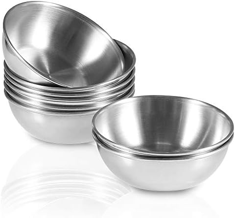 Amytalk 8 Pack 3.2inch Stainless Steel Sauce Dishes Mini Individual Saucers Bowl Round Seasoning Dishes Sushi Dipping Bowl Appetizer Plates, Sliver