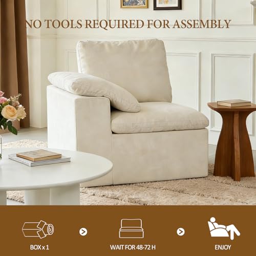Image of Corner Seat for Cloud Sectional Couches Living Room, Modular Sectional Sofa | Comfy Boneless Small Couch No Assembly Required Small Sofa, Arm Seat, Beige