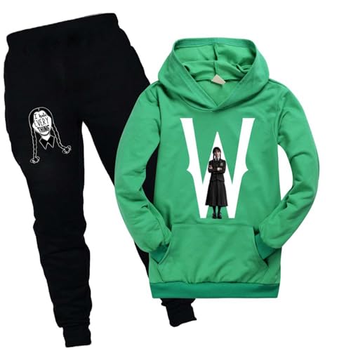 drola Kids Wednesdays Addams Pullover und Hosen Set für Jungen und Mädchen 100% Baumwolle Casual Hooded mit Taschen Workout Unisex Pullover