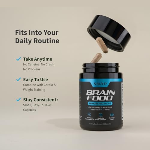 Snap Supplements Brain Booster Nootropics Supplement for Memory, Focus & Clarity, Bacopa Extract, Ginkgo Biloba, 60 Capsules - Thumbnail 5