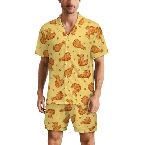 Pyjama drôle de poulet homme ensemble de nuit boutonné cadeau anniversaire original