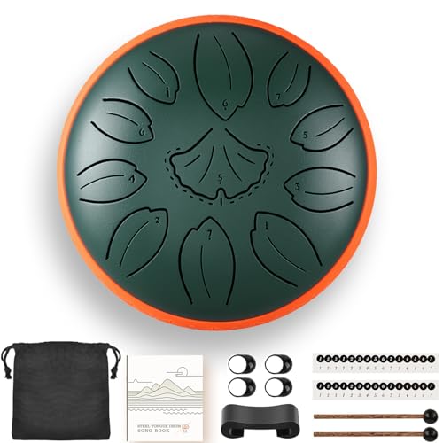 KMNKMN steel tongue drum 6.3 Inch 11 Notes C Key Percussion Instrument for Meditation Yoga Musical Gift for Adults and Music Lovers(Blackish Green)