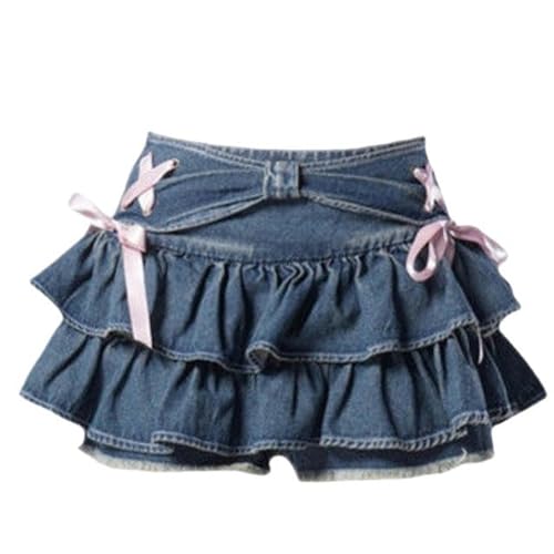 Jupe en jean femme kawaii mignon sexy avec taille haute élastique