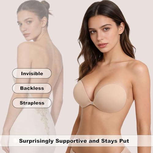 Image of MITALOO Adhesive Bra Invisible Sticky Strapless Push up Backless Reusable Silicone Covering Nipple Bras