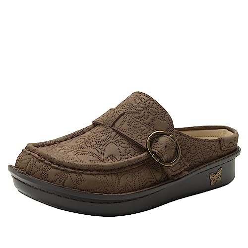 Image of Alegria Women's Brigid Leather Moc Toe Open Back Clog with Heel Cup