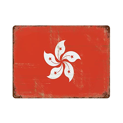 Hong Kong Aluminum Metal Sign Hong Kong Flag Retro Metal Art Sign Restaurants Decor Rustic Chic Style Country Souvenir Sign for Cottage Yard 12x16in