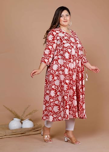 Image of Doriyaan Womens Plus Size Pure Cotton Floral Printed Anarkali Kurta