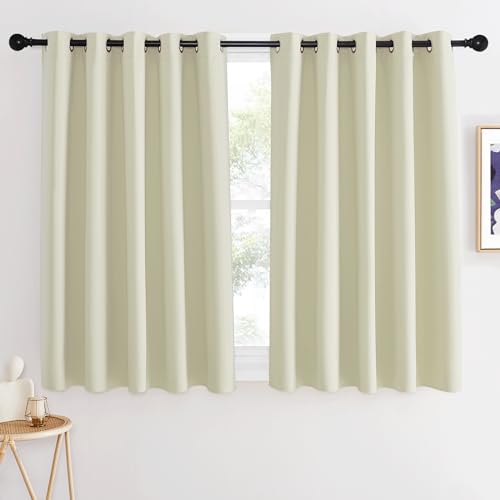 NICETOWN Room Darkening Beige Curtain 54 inches Long, Thermal Insulated Solid Grommet Sound & Light Blocking Window Treatment for Kitchen/Nursery, 1 Panel, W66 x L54