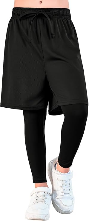 Haloumoning Short de compression 2 en 1 pour garçon - Legging de sport - Séchage rapide - Short de football - Basketball - Legging athlétique