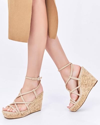 Image of Coutgo Women Platform Wedge Sandals Cork Slingback Wedges Espadrilles Heels Summer Shoes