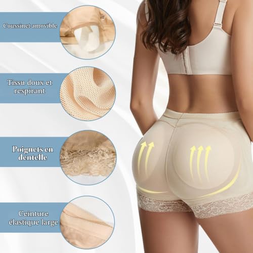 GoPaw Hip Enhancer Rembourré Culottes, Femmes Butt Lifter Shapewear, Rembourré Culotte Push Up Fesse (FR/ES, Alpha/Lettres, S, 3TG, Taille Normale, Taille Normale, Skin Tone) – vue 4