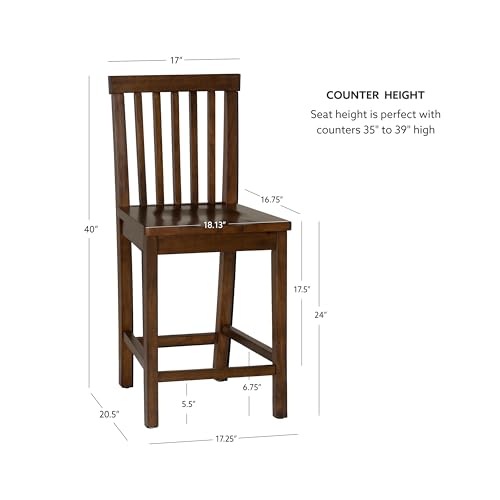 Butaco de madera de caucho con acabado en tinte nogal, altura de asiento 24 pulgadas, juego de 2 unidades miniatura 3
