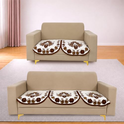 Image of Homerz Premium 'Surya Series' Sofa Cover | Stylish Sofa Protector | Net Fabric | Anti-Stain & Washable Slip Cover Exact Size Antislip (Daisy Brown, 5 (3+2) Seater, Only Seat Cover)