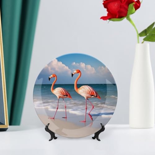 Plato decorativo Bone China Flamingo On The Beach 7 pulg miniatura 6