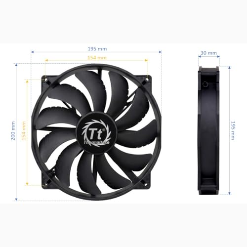 Image of Thermaltake 200mm Pure 20 Series Black 200x30mm Thick Quiet High Airflow Case Fan with Anti-Vibration Mounting System Cooling CL-F015-PL20BL-A