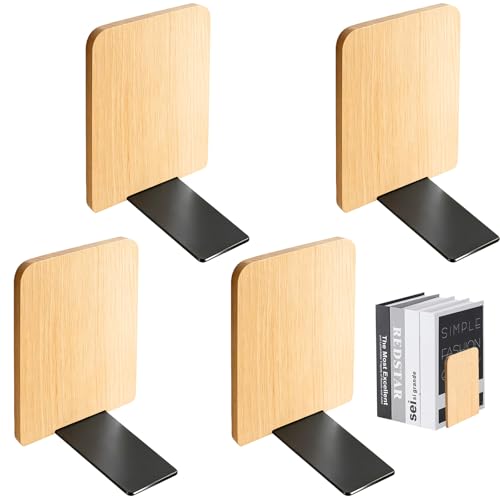 Buchstütze Holz: 4 Stück Buchstützen Bücherregal, 17 x 12 x 10.5cm Buchenholz Bücherhalter für Regal, Bücherstütze Book Holder, Platzsparend Bücher Ordnungssystem für Zuhause Büro Schule