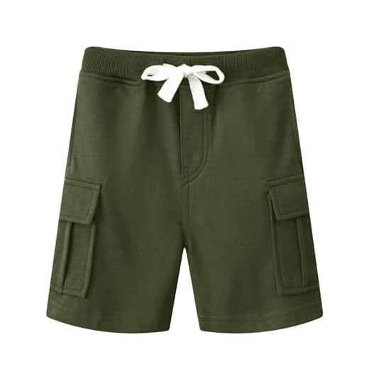 NLAND Short Enfant Garçon Eté Pantalon Court Bermuda en Coton Taille Elastique Short Poches Cargo Poids léger 6-12 Ans,Vert XL