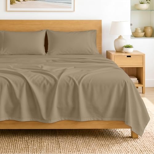 Image of SGI bedding RV Short Queen Sheet Set 60x75, 600 TC Egyptian Cotton, 4 Piece Luxury Hotel Collection, Ultra Soft & Breathable, Fits RV Mattress Camper & Trailer, 15 Inch Pocket, Taupe