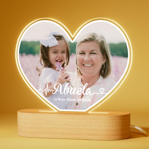 Bemaystar Lámpara Personalizada con Foto y Texto - Regalo Abuela - Regalo Personalizado para el Día de las Abuelas - Acrílico con Base LED Opcional