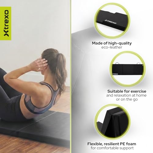 TREXO Faltbare Turnmatte 180x60x5 cm – Gymnastikmatte aus Kunstleder mit 3 Segmenten – 5 cm dicke Polsterung – für Fitness, Schule & Home Training (Schwarz)