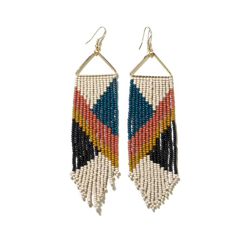 INK+ALLOY Beaded Earrings for Women Dangling, Emilie Seed Bead Long Fringe Statement Boho Earrings, Hypoallergenic Handmade Jewelry for the Modern Bohemian, 4.5-Inch
