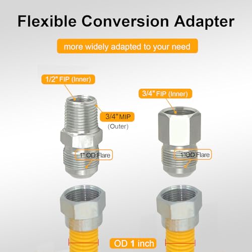 TT FLEX 36 inch Flex Gas Line Hose, Stainless Steel Gas Dryer Connector Kit 1\" OD (0.75\" ID) with 3/4\" FIP and 3/4\" MIP Adaptor for Gas Water Heater, Stove, Dryer - Thumbnail 3