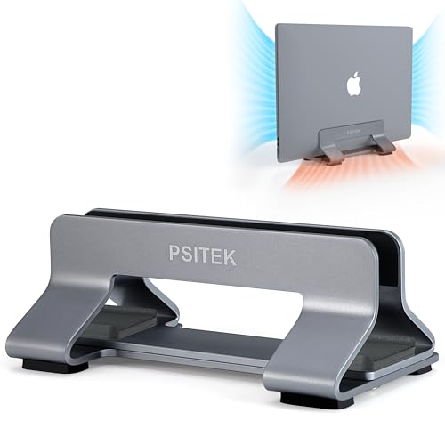 Psitek Aluminum Vertical Laptop Stand Dock Holder, Adjustable Slot Width 12-42mm, Space-Saving Upright Storage for MacBook and Laptops by Psitek - Used condition - US$15.59