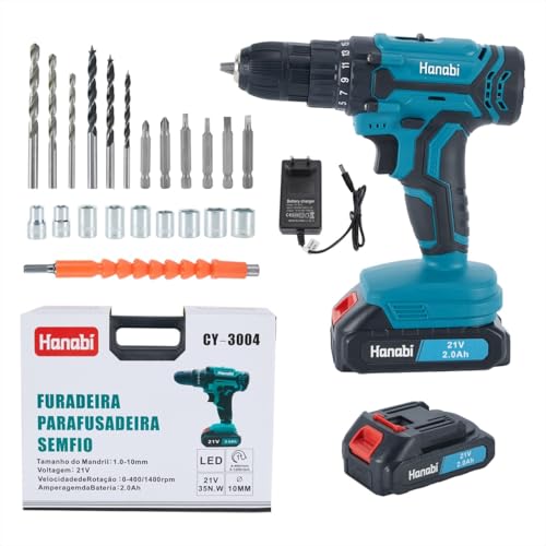 Parafusadeira Furadeira 21v Hanabi Com Maleta de Transporte E Acessórios Brocas 2.0aMh Portatil Sem