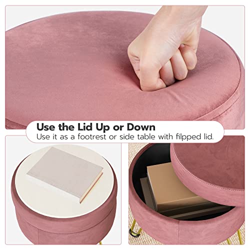 Hoobro Ottoman With Storage, Round Stool With Sponge, Supports 287 Lb Multipurpose Footrest Sofa Stool, Ottomans Bench For Girls, Vanity Stool For Bedroom Pink And Gold Kd42Cw01 #TOP3