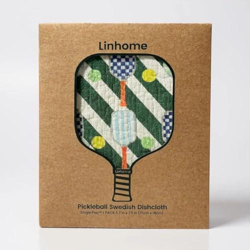 Linhome Pickleball Swedish Dishcloth, Reusable Paper Towel, Super Absorbent Cellulose Sponge, Pickleball Pattern, Washable Kitchen Cleaning Cloth (1, Blue & Green Match)