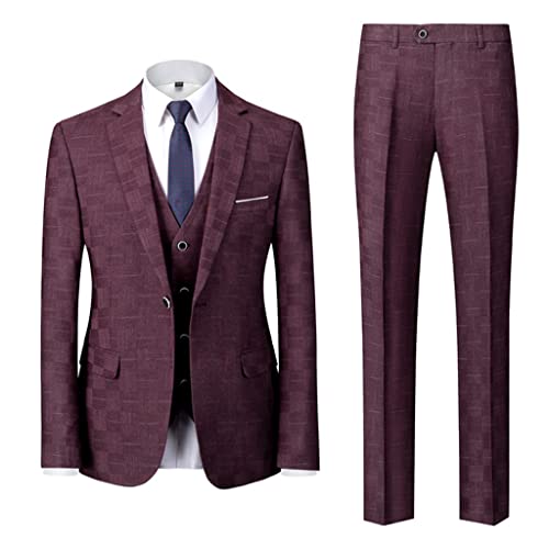 ZHCHAO Karierter Anzug für Herren, Weste, Hose, Business, britisches Hochzeitskleid, Bankett, schmale Jacke, Hose, drei Sets