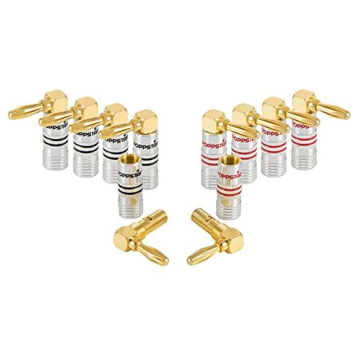 Poppstar 10 x High End vinklade banankontakter, bananplugg för högtalarkabel (till 6 mm²), högtalare, audio-videomottagare, 24k guldpläterade kontakter 5x svart, 5x röd)