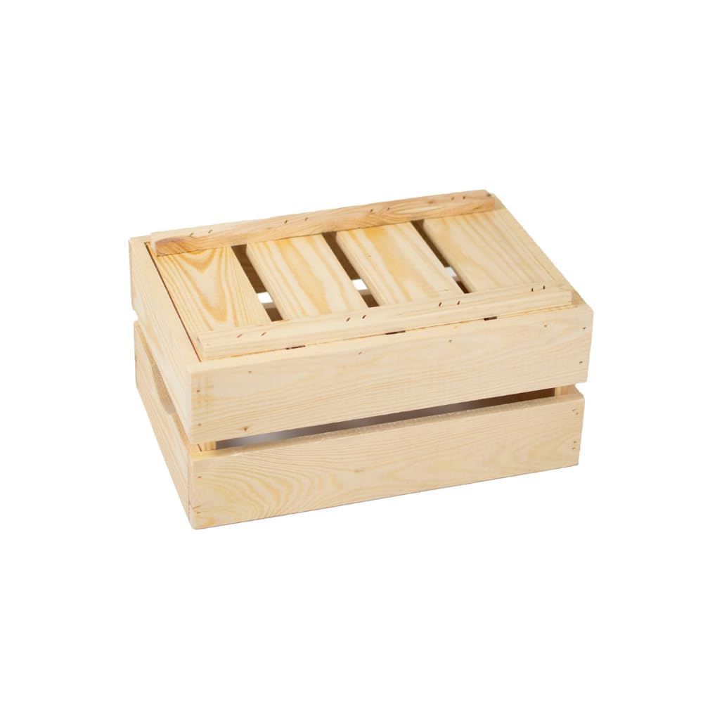 Jawor Skrzynka Drewniana Listwowa z Drewna Sosnowego FSC, Naturalna, 30 x 20 x 14 cm, z Uchwytami