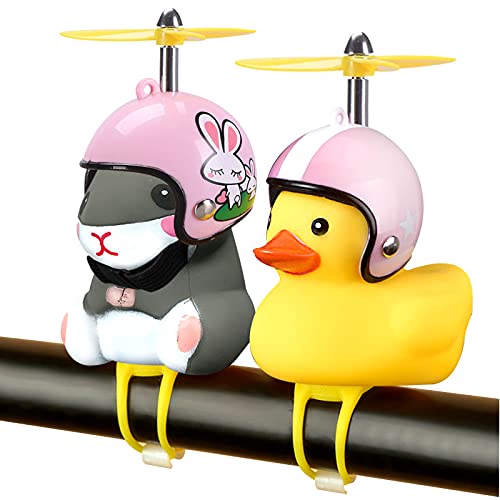 Videopup 2 Pack Rubber Bike Bell,Pink Purple Duck Helmet,Hamster Pink Rabbit Pattern Bicycle Bell With Led Light #TOP16