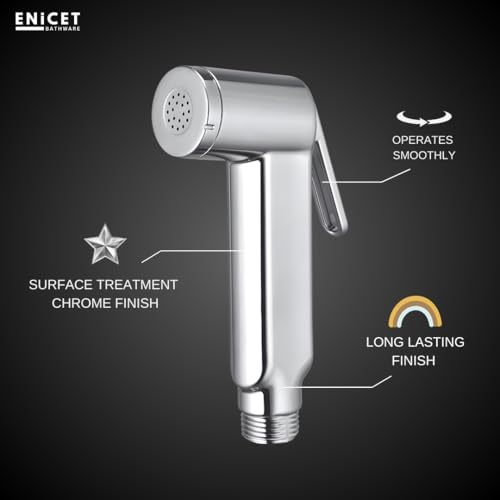 Image of ENICET Health Faucet with Hose and Stand, ABS Helath Faucet Gun, Stainless Steel Tube, Bidet Spray for Toilet, Toilet Jet Spray Gun with Pipe, Chrome Finish (HFE101SET)