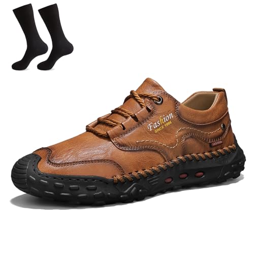 Men's Hand-Sewn Composite Toe Cowhide Shoes Casual Shoes, Cushygait Sawbehind Wide Comfortable Leather Boots