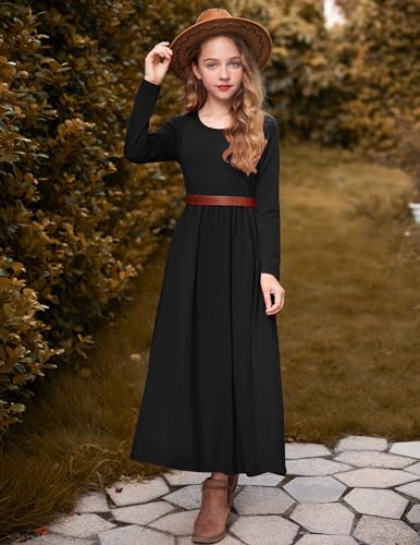 Image of Arshiner Girls Maxi Dress Long /Short Sleeve Casual Holiday Dress with Pockets for 5-13 Years