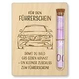 ZUKLA Verpackung für Geldgeschenke Führerschein Gutschein - 13 x 10 cm - mit Reagenzglas - Führerschein Geschenk - Geldgeschenk Verpackung Holz