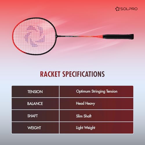 Image of SOLPRO VORTEK 3000 Badminton Racket Set (2 Pcs) with 3 Shuttlecocks for Beginners & Intermediate, Adult & Kids with Full Cover Bag, Lightweight Durable Racket for Practice & Match (Black /Red)