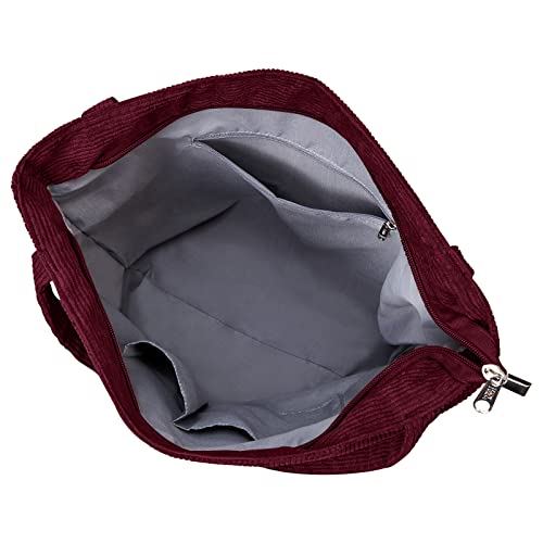 Image of KALIDI Women Corduroy Tote Bag Zipper Casual Tote's Handbag Big Capacity Shoulder Bag with Pockets