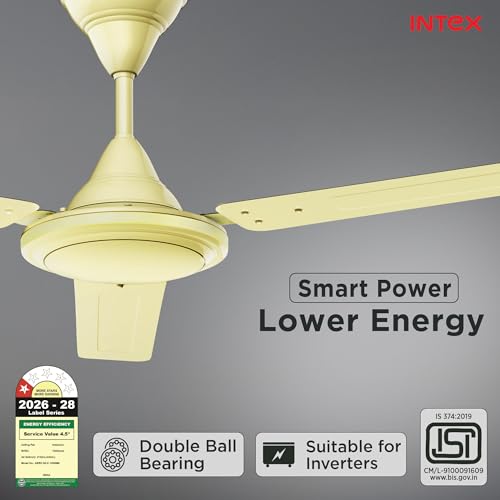Image of Intex Aero Silk 1200MM Ceiling Fan 3 Blade 380 RPM | High Speed Motor 210 CMM | Air Delivery 50W Low Power Double Ball Bearing | Rust Proof Body 3 Speed Control 24 Month Warranty (Ivory)