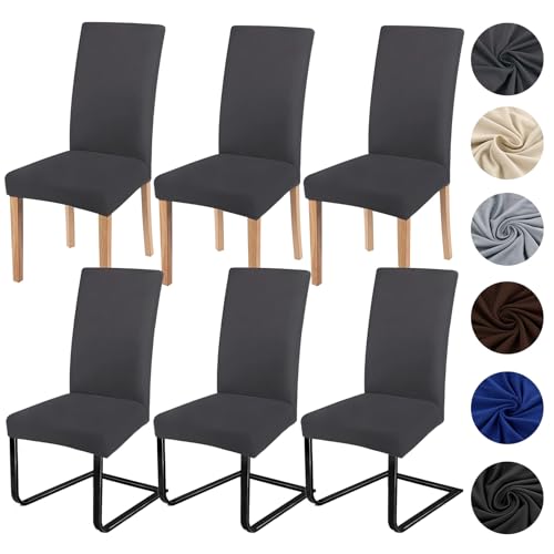 ZCLIKEU Stuhlhussen 6er Set Schwingstühle Universal Husse Moderne Stretch Stuhlhussen Abnehmbarer Waschbarer Stühle für Haus Küche Hotel Restaurant Hochzeit Partys Dunkelgrau