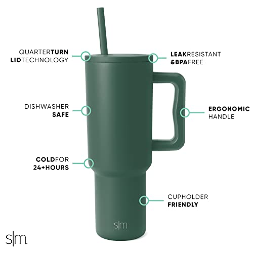 Simple Modern 40 oz Trek Tumbler with Handle and Straw Lid | Cup Holder Friendly Insulated Stainless Steel Travel Mug | Forest