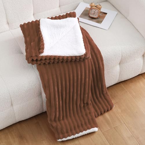 Linecooo Chocolate Sherpa Fleece Throw Blanket 50”×60” for Couch Sofa Bed