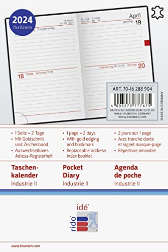 rido/idé Daily calendar model Industry II 2024 Yearly Planner, 1 page = 2 days, sheet size 7.5 x 11.2 cm, black - Image 2