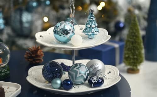 Valery Madelyn 70pcs 3-9cm Shatterproof Christmas Baubles Pack, Winter Wishes Silver and Blue Christmas Ball Ornaments for Christmas Tree Decoration