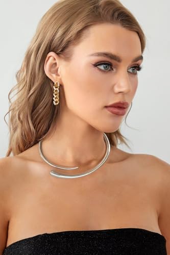 Silver Chunky Choker Collar Necklace For Women Silver Statement Necklaces Geometric Teardrop Choker Necklace Hinged Open Necklaces Jewelry2