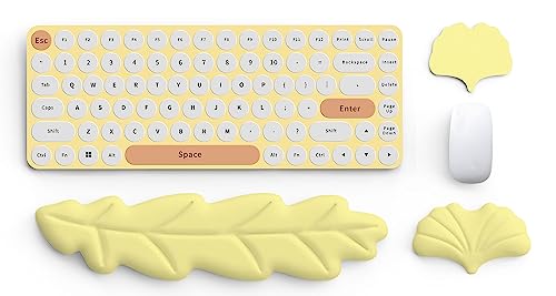 ToLuLu Enlarged Mouse Pad, Memory Foam Gel Keyboard Wrist Rest Pad Set, Leather Ergonomic Mouse Wrist Pad Support for Office, Computer, Laptop, Mac, Comfortable Easy Typing Pain Relief, Pastel Yellow